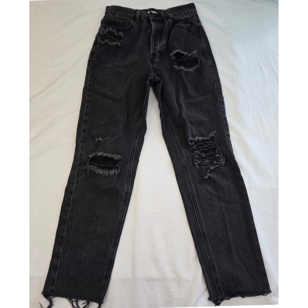 PacSun‎ Ultra High Rise Slim Ripped Distressed Black Wash Jeans Womens 26 Thrash